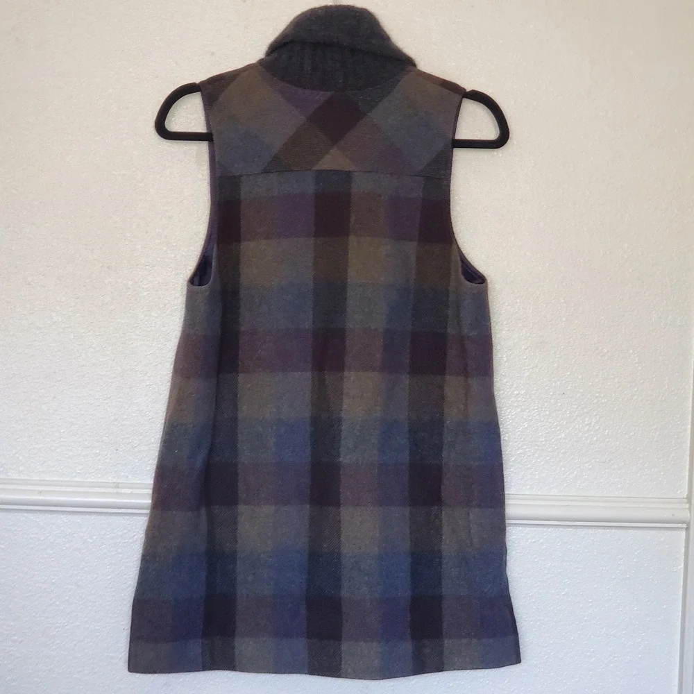 Theory Kellsie Plaid Wool Vest Shawl Collar Brown Blue Grey 91171606 Womens 6 - Picture 8 of 14